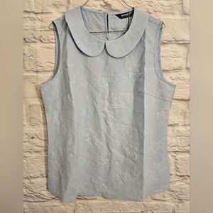 Allegra K Peter Pan Collar Blouse  Casual Jacquard Floral Sleeveless Top